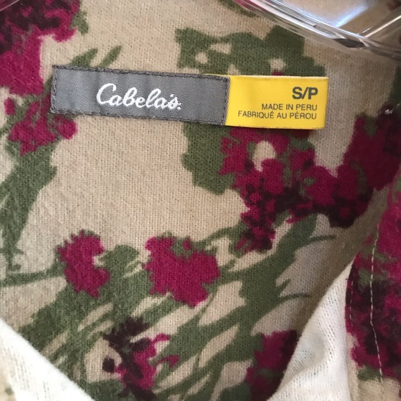 Cabelas Green & Burgundy Floral Flannel shirt - Picture 3 of 6